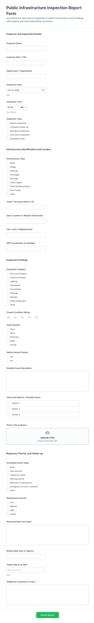 Public Infrastructure Inspection Report Form Template