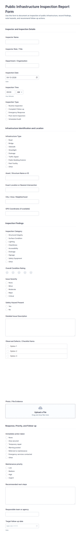 Public Infrastructure Inspection Report Form Template