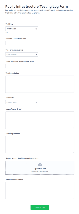 Public Infrastructure Testing Log Form Template