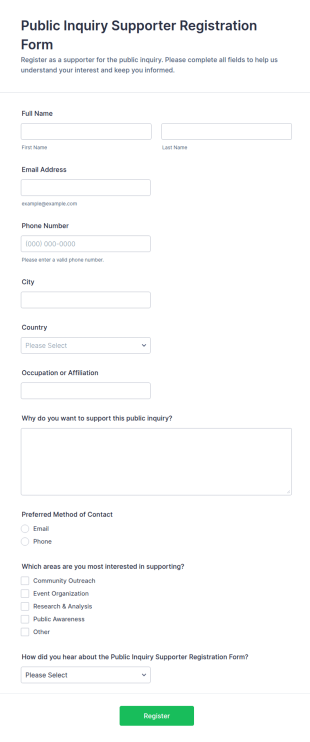 Public Inquiry Supporter Registration Form Template