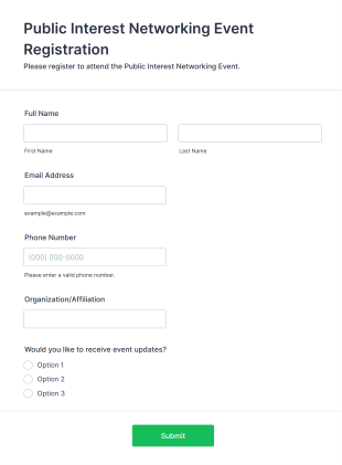 Public Interest Networking Event Registration Form Template