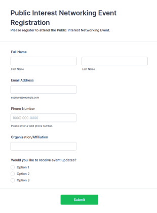 Public Interest Networking Event Registration Form Template
