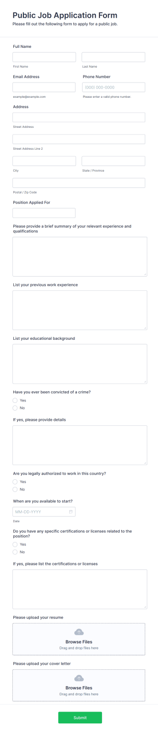 Api Job Search Application Form Public Job Application AI Agent Template | Jotform