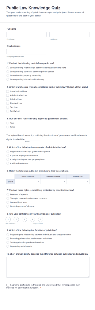 Public Law Knowledge Quiz Form Template