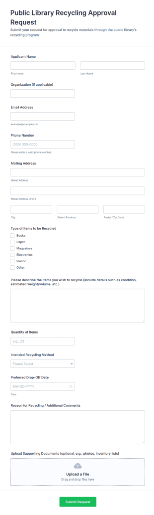 Public Library Recycling Approval Request Form Template