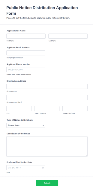 Public Notice Distribution Application Form Form Template