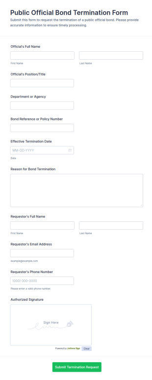 Public Official Bond Termination Form Template