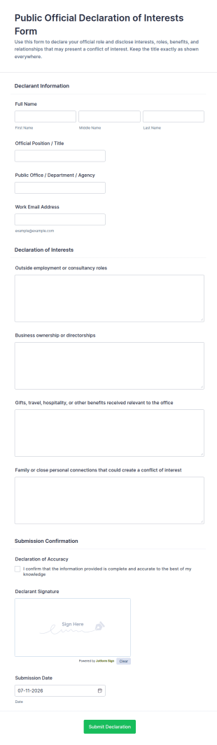 Public Official Declaration Of Interests Form Template