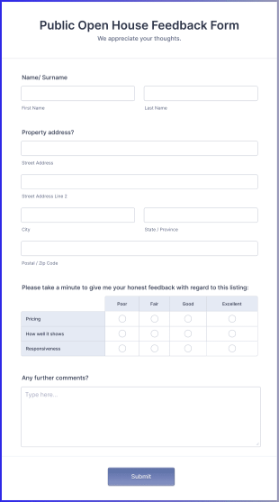 Public Open House Feedback Form Template