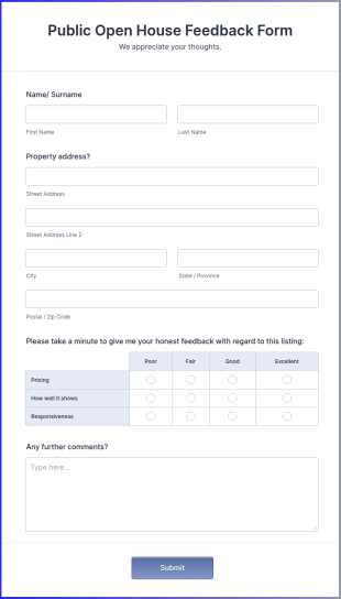 Public Open House Feedback Form Template