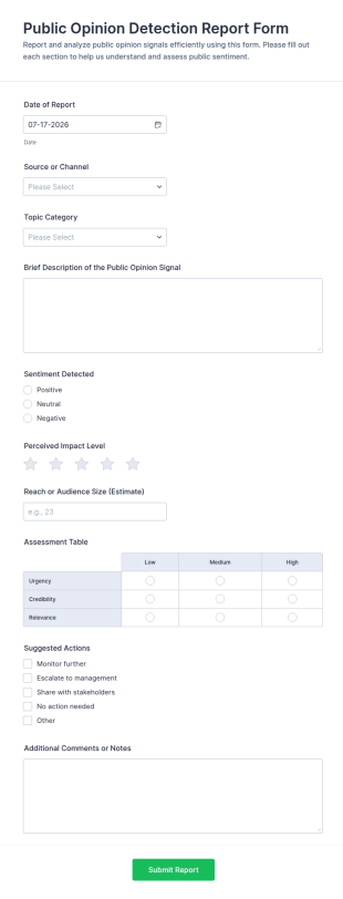 Public Opinion Detection Report Form Template