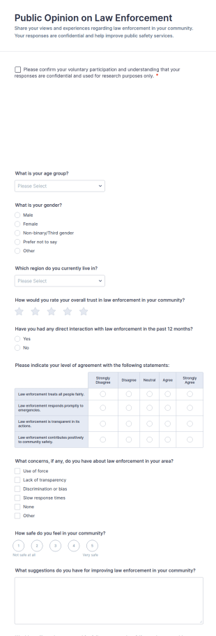 Public Opinion On Law Enforcement Form Template