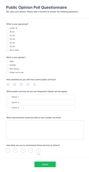 Public Opinion Poll Questionnaire Form Template