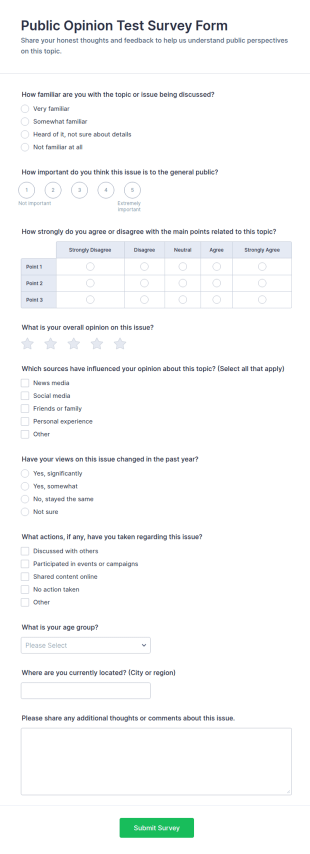 Public Opinion Test Survey Form Template