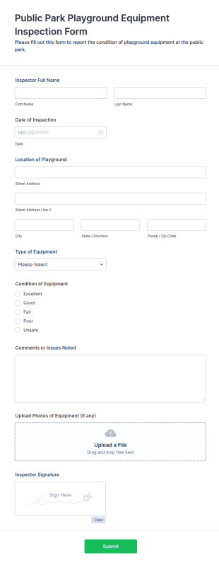 Public Park Playground Equipment Inspection Form Template