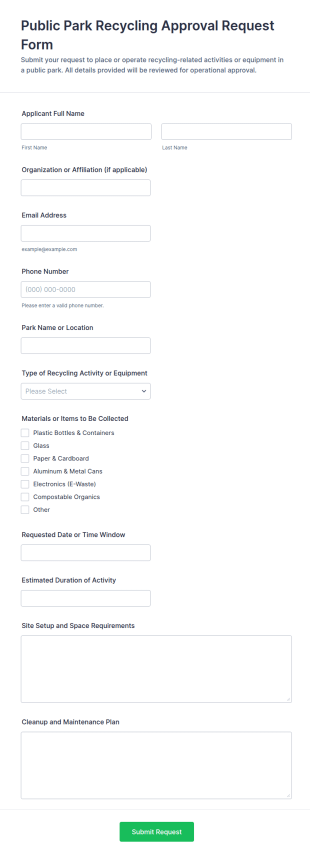 Public Park Recycling Approval Request Form Template