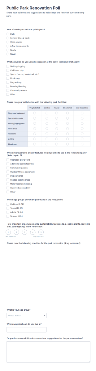 Public Park Renovation Poll Form Template
