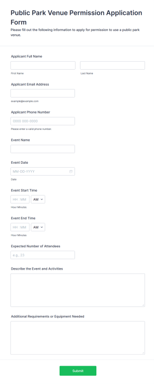 Public Park Venue Permission Application Form Template