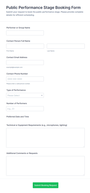 Public Performance Stage Booking Form Template