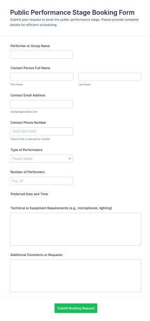 Public Performance Stage Booking Form Template