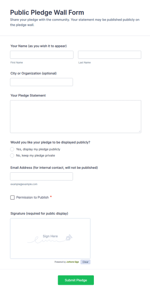 Public Pledge Wall Form Template