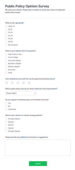 Public Policy Opinion Survey Form Template