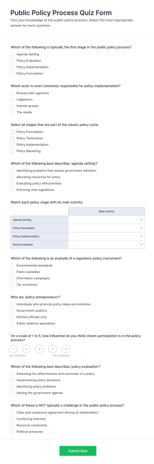 Public Policy Process Quiz Form Template