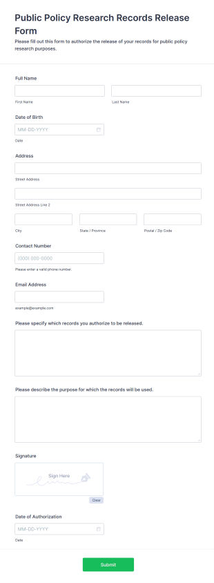 Public Policy Research Records Release Form Template