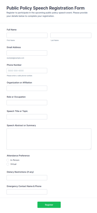 Public Policy Speech Registration Form Template