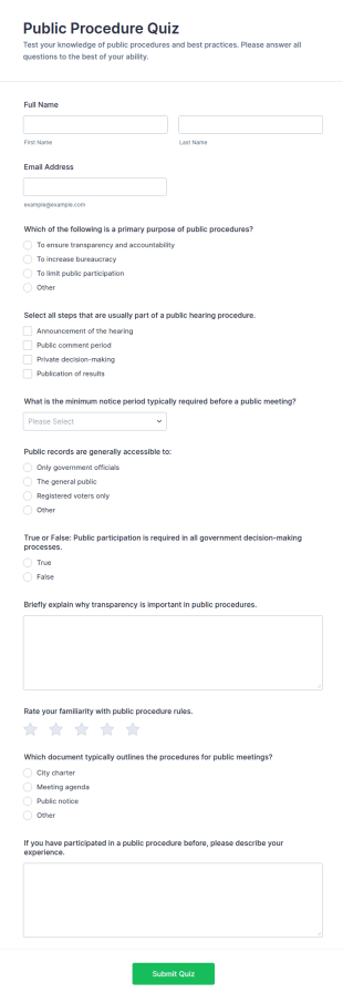 Public Procedure Quiz Form Template