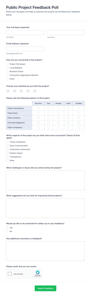 Public Project Feedback Poll Form Template