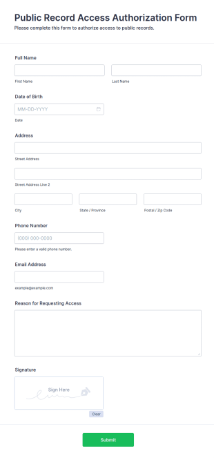 Public Record Access Authorization Form Template