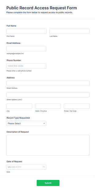 Public Record Access Request Form Template