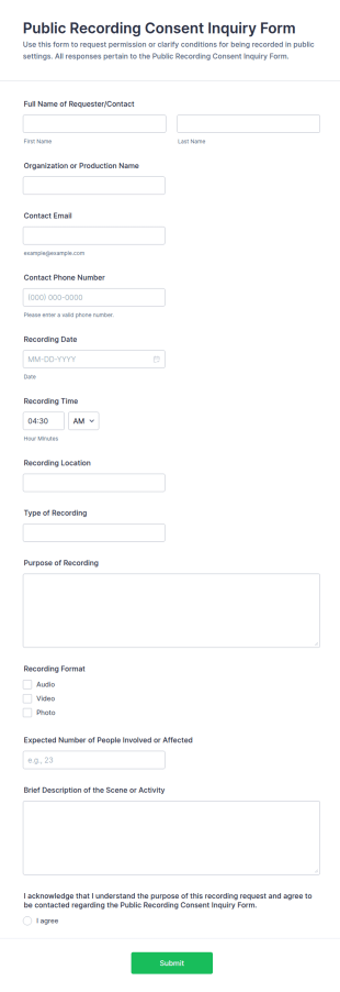 Public Recording Consent Inquiry Form Template