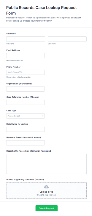 Public Records Case Lookup Request Form Template