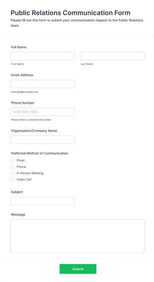 Public Relations Communication Form Template