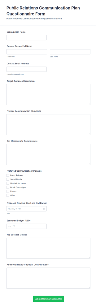 Public Relations Communication Plan Questionnaire Form Template