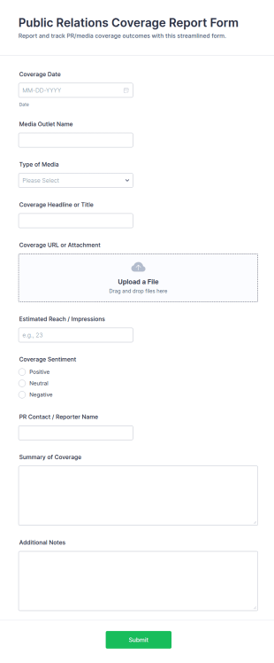 Public Relations Coverage Report Form Template
