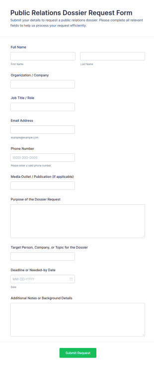 Public Relations Dossier Request Form Template
