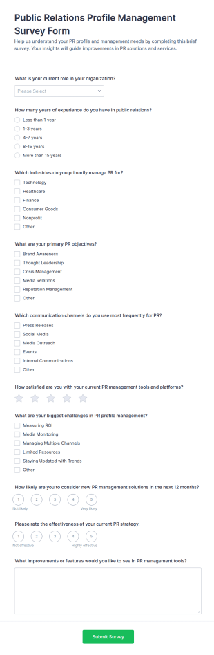 Public Relations Profile Management Survey Form Template