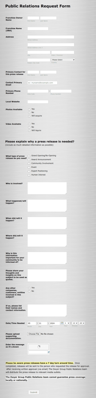 Public Relations Request Form Dwyer Group Form Template