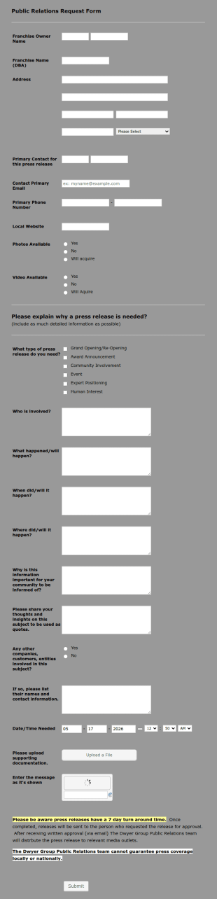 Public Relations Request Form Dwyer Group