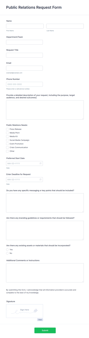 Public Relations Request Form Template