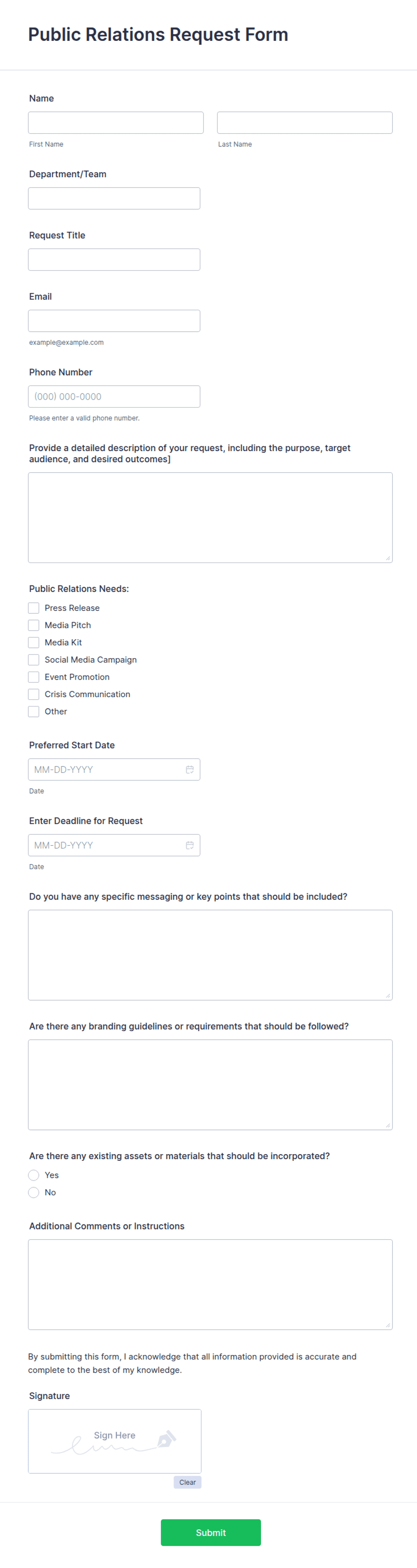 Pr Request Example Public Relations Request Form Template | Jotform