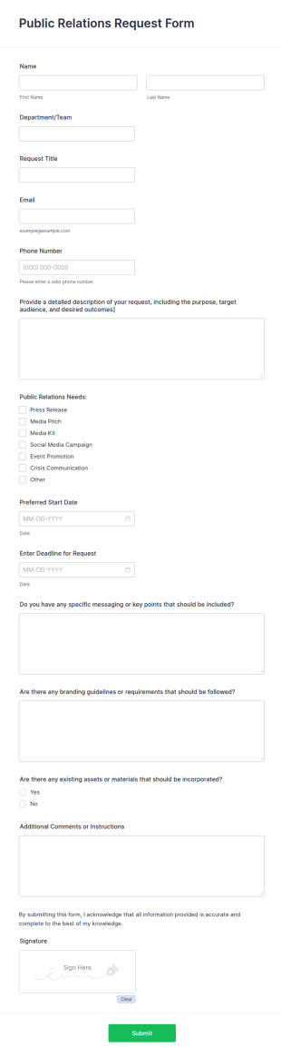 Public Relations Request Form Template
