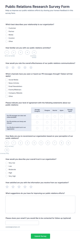 Public Relations Research Survey Form Template