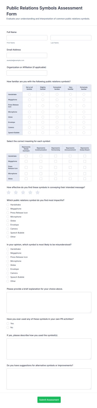 Public Relations Symbols Assessment Form Template