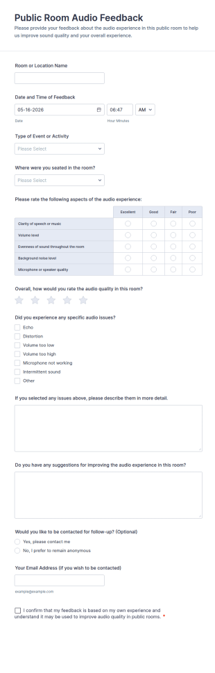 Public Room Audio Feedback Form Template