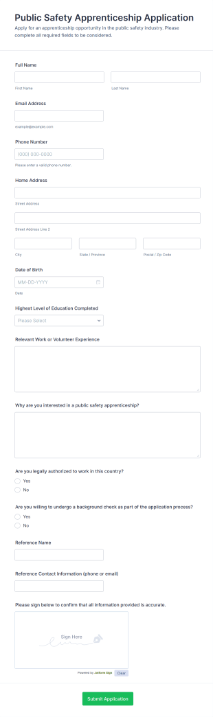 Public Safety Apprenticeship Application Form Template