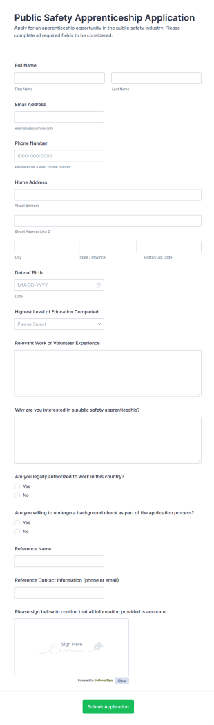 Public Safety Apprenticeship Application Form Template